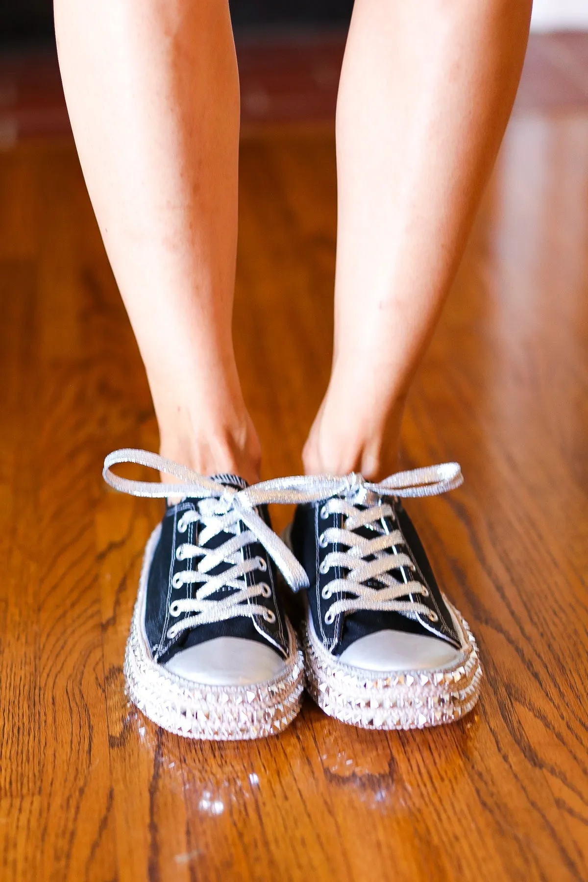 Get Their Attention Black Studded Canvas Sneakers