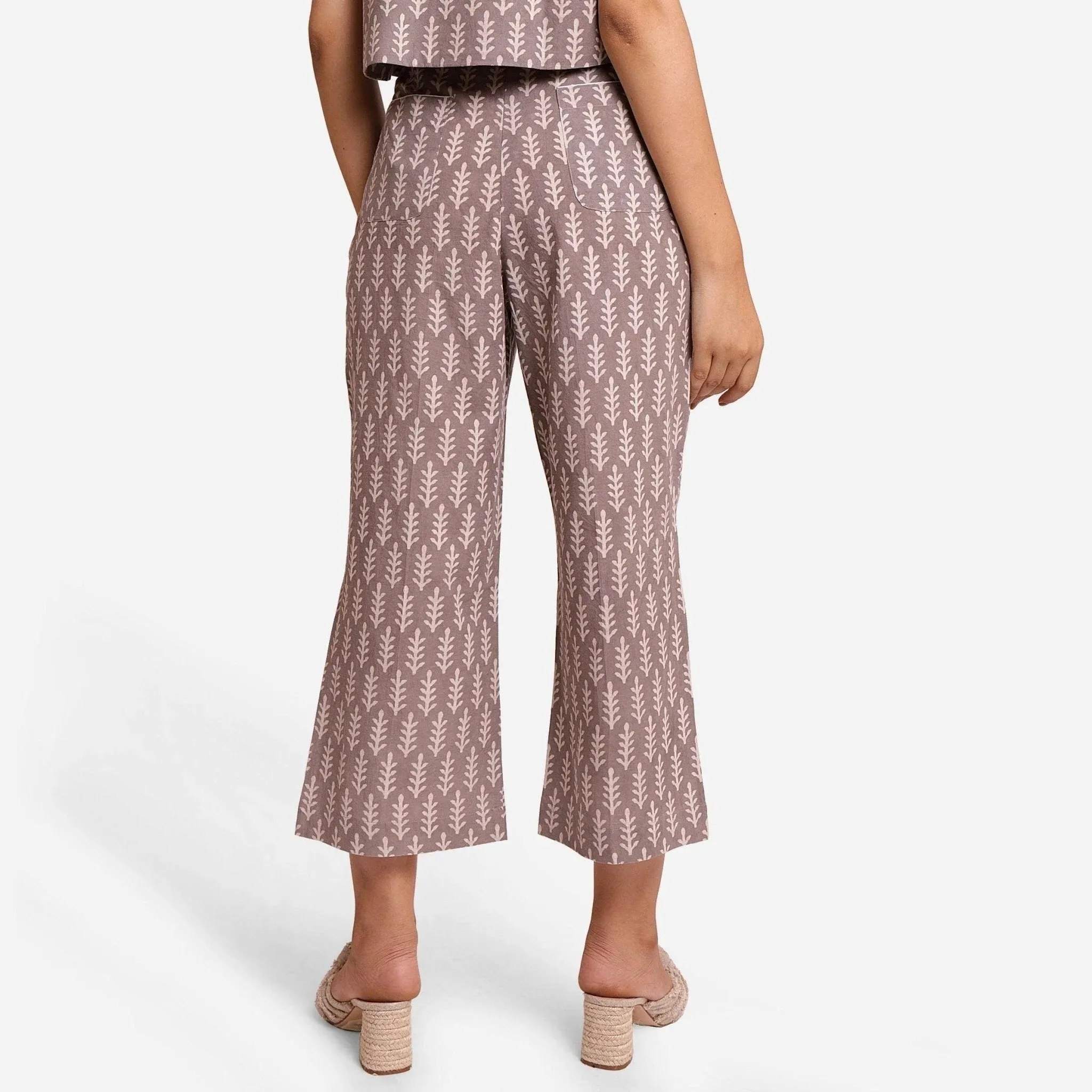 Grey Dabu Block Printed Mid-Rise Cotton Culottes