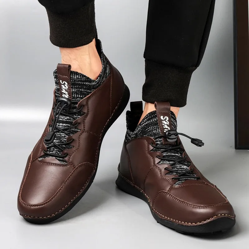 Handmade Leather Men Shoes Casual Split Leather Shoes Men Loafers Comfort Walking Shoes Men Flats Hot Sale Moccasins Shoes