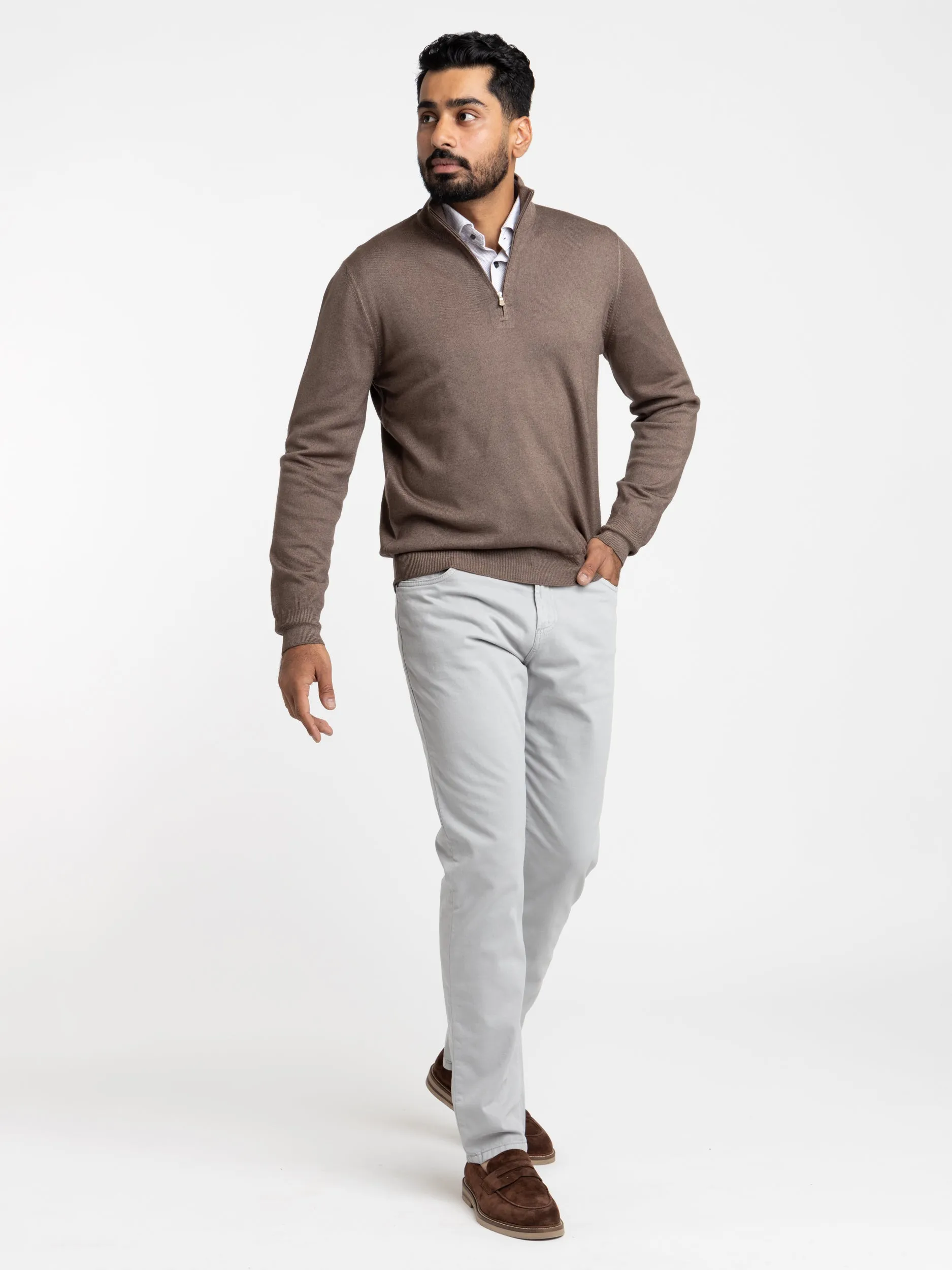 Hazelnut Brown Wool Quarter Zip Sweater