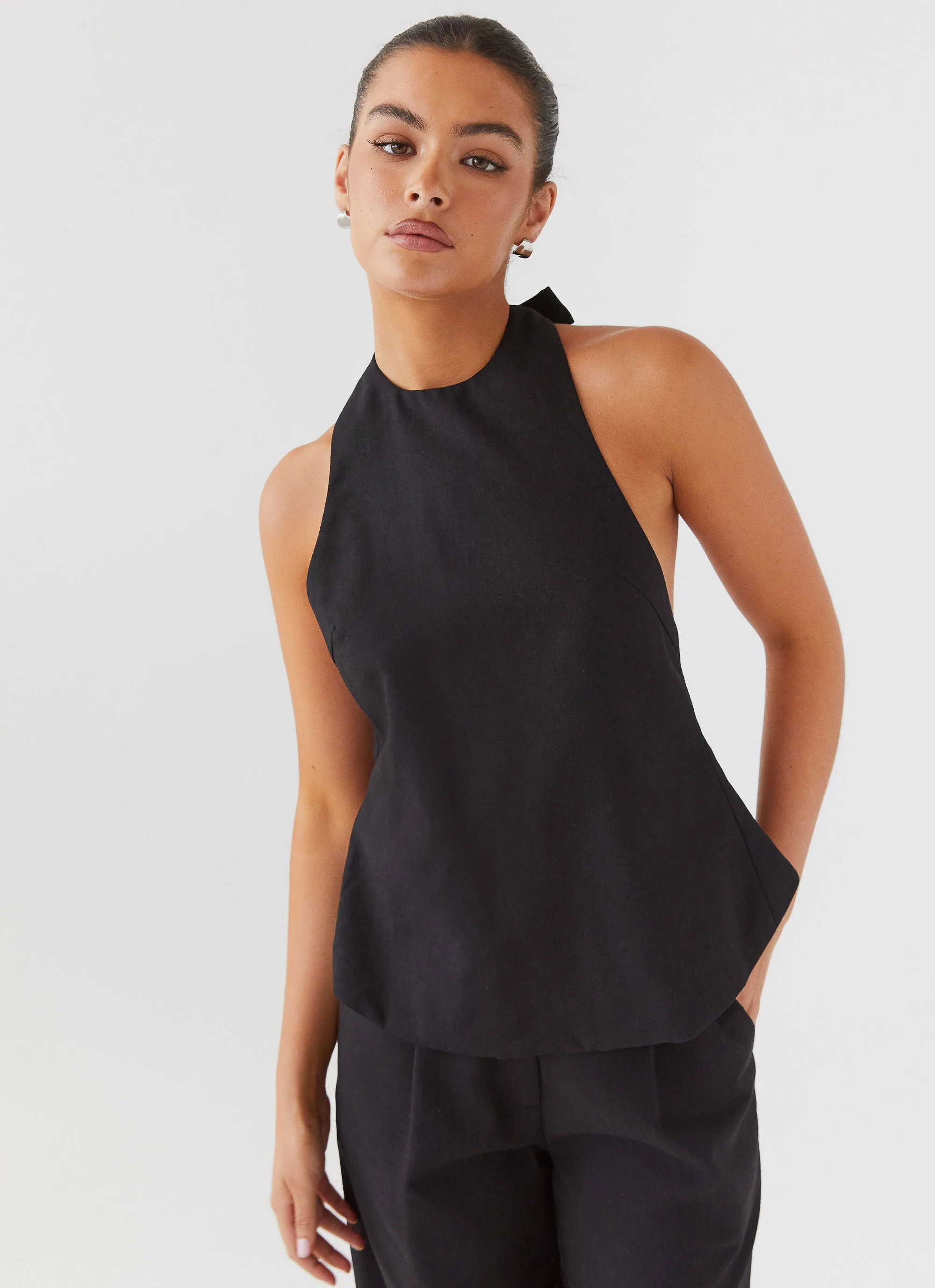 Heatwave Linen Apron Top - Black