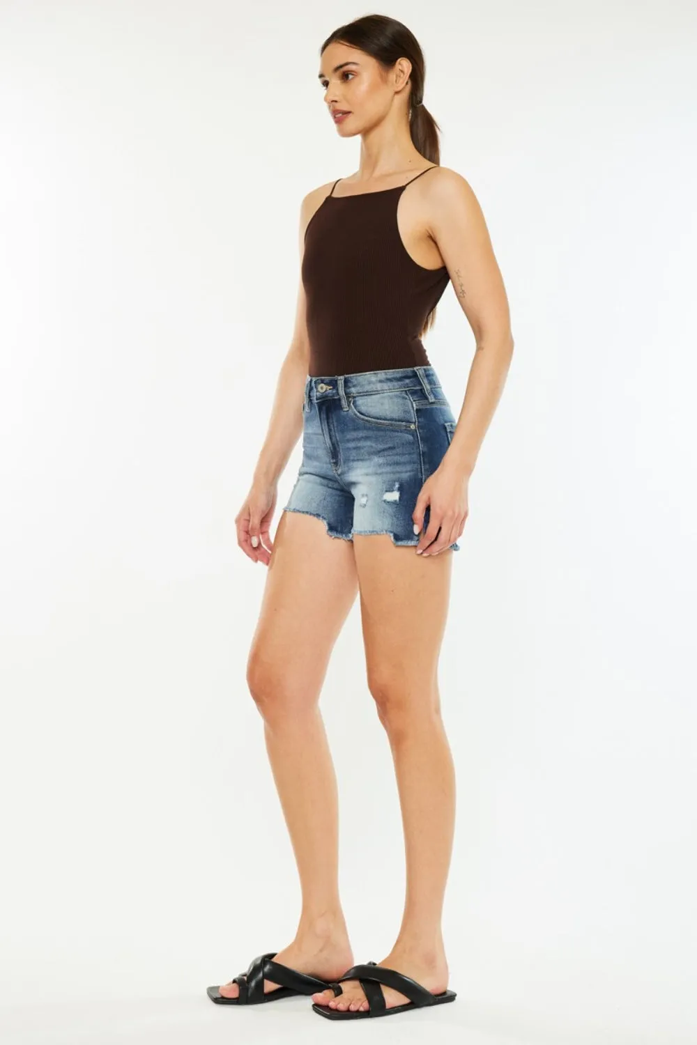 High Waist Raw Hem Denim Shorts