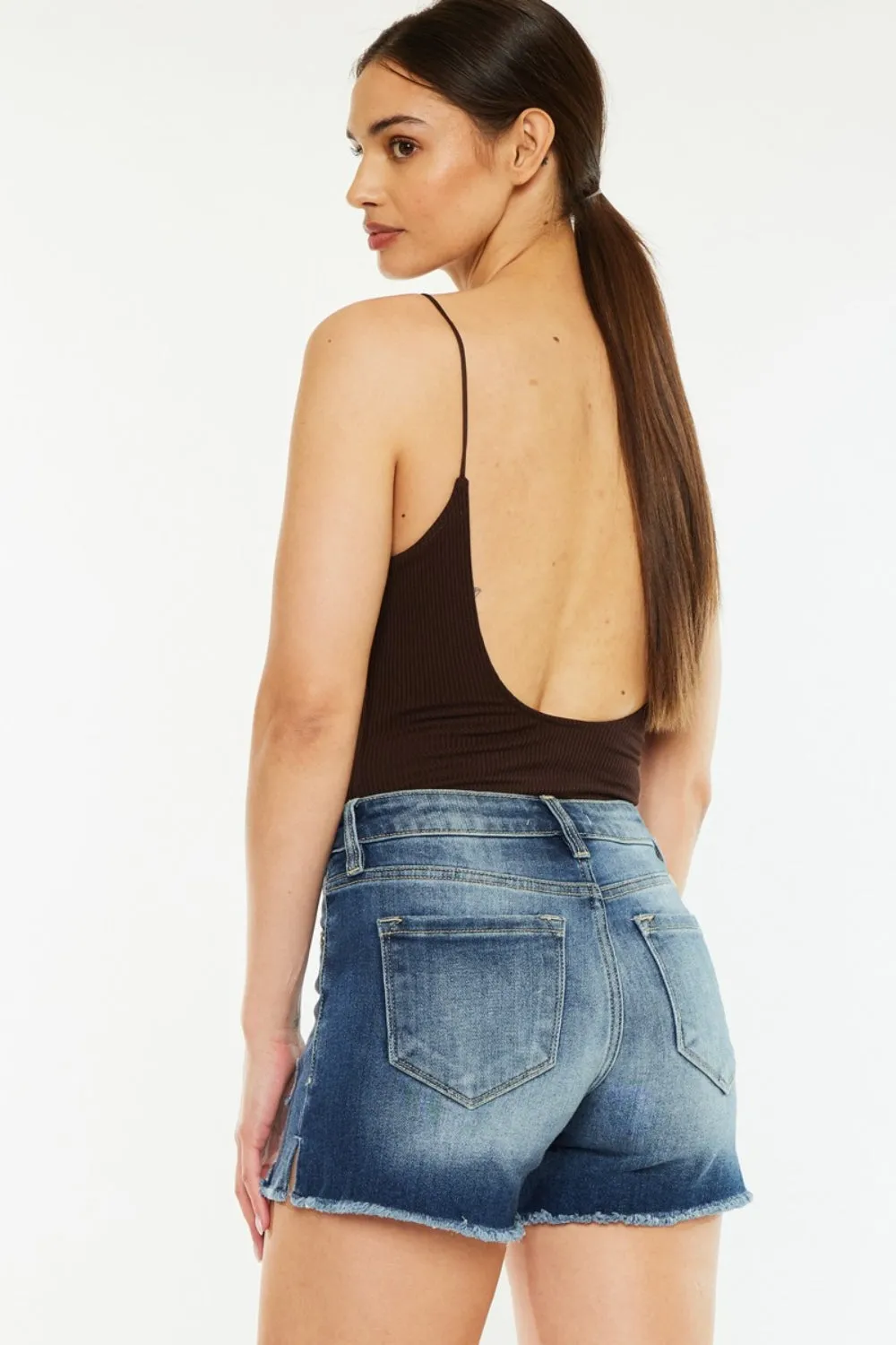 High Waist Raw Hem Denim Shorts