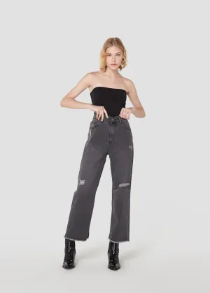 Jack Russel - Women Jeans - Handwerk JF-110/BK Wide Leg Black High Waisted