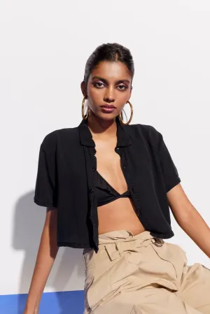 Jet Black Cropped Shirt