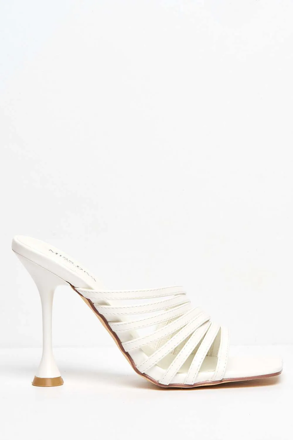 Leeza Square Toe Heeled Mules in White Matt