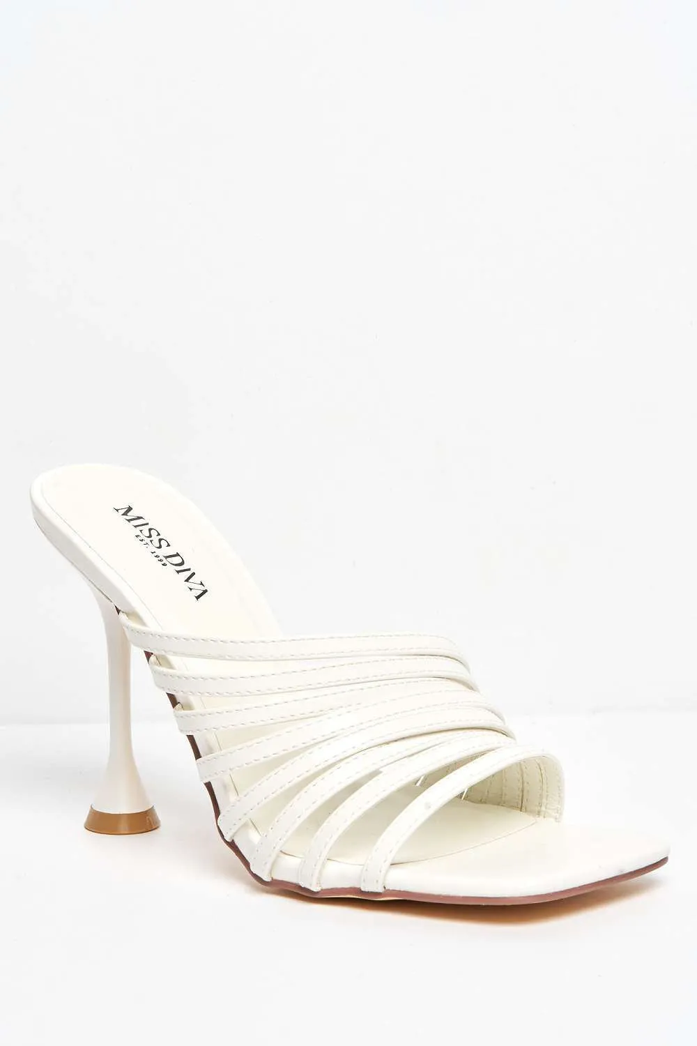 Leeza Square Toe Heeled Mules in White Matt