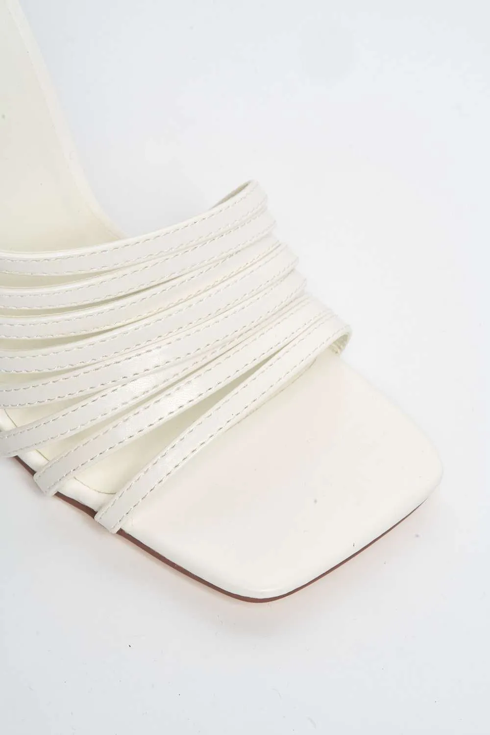 Leeza Square Toe Heeled Mules in White Matt