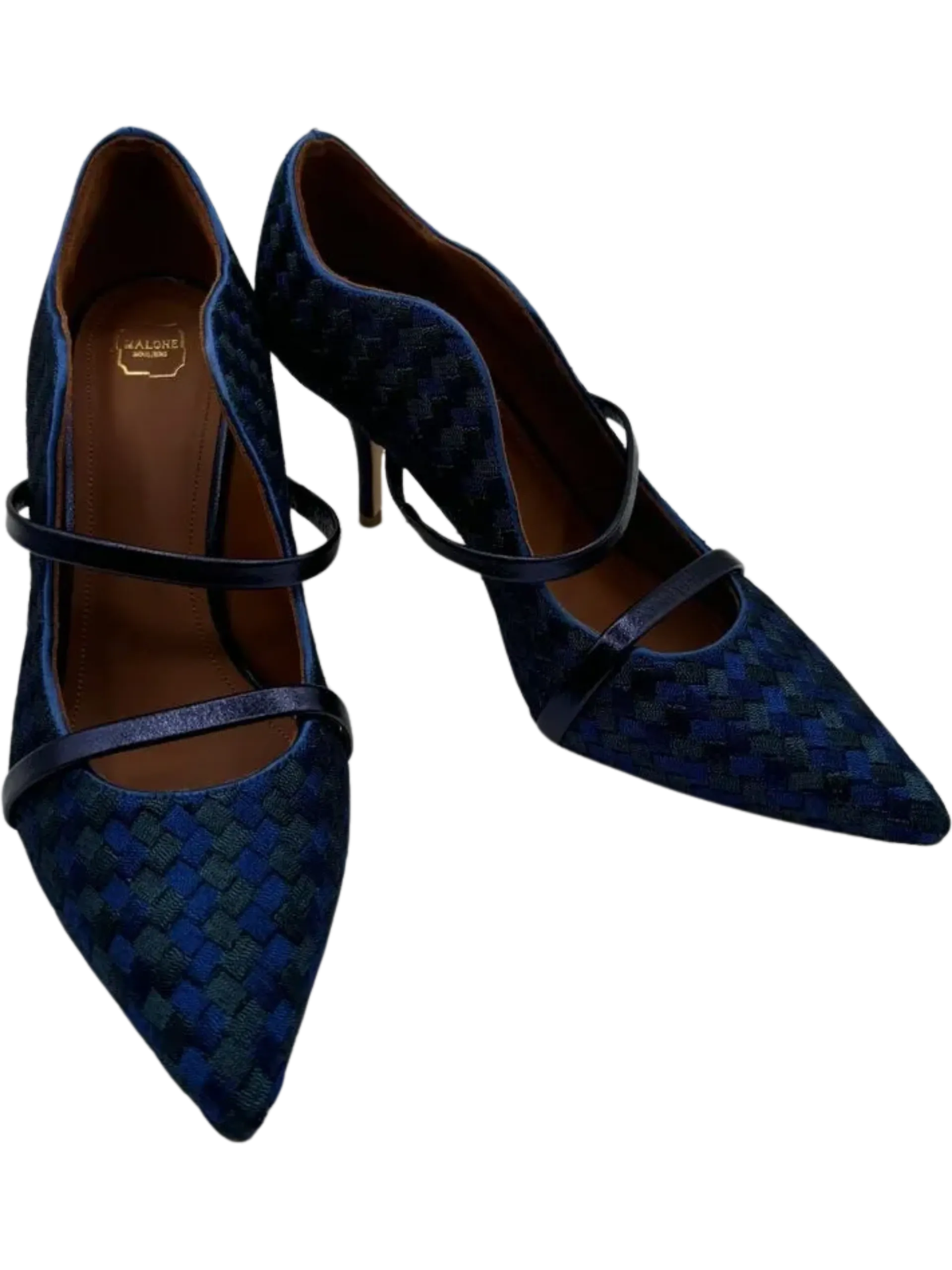 Malone Souliers Navy Maureen Bicolor Woven Point-Toe Mules