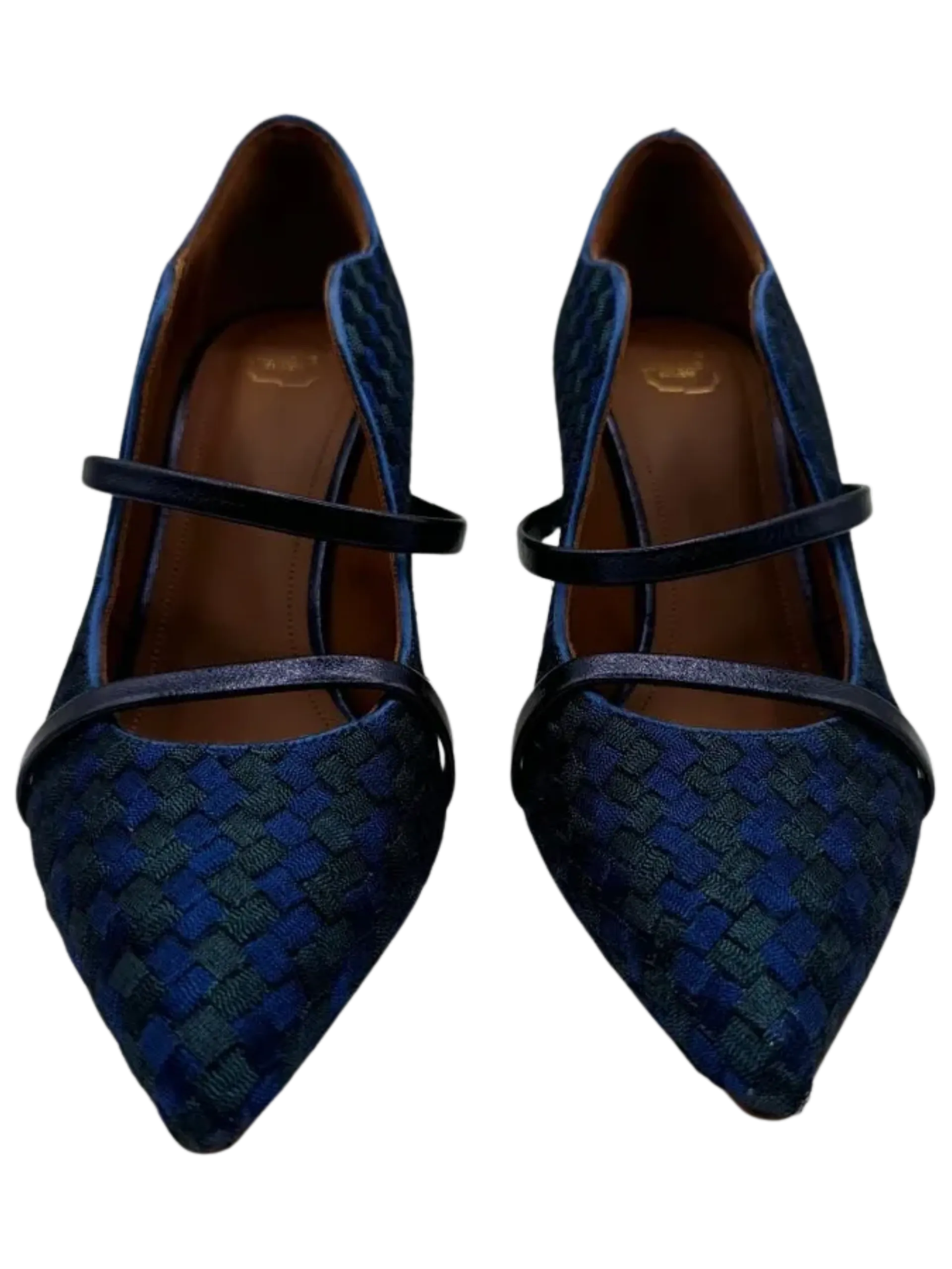 Malone Souliers Navy Maureen Bicolor Woven Point-Toe Mules