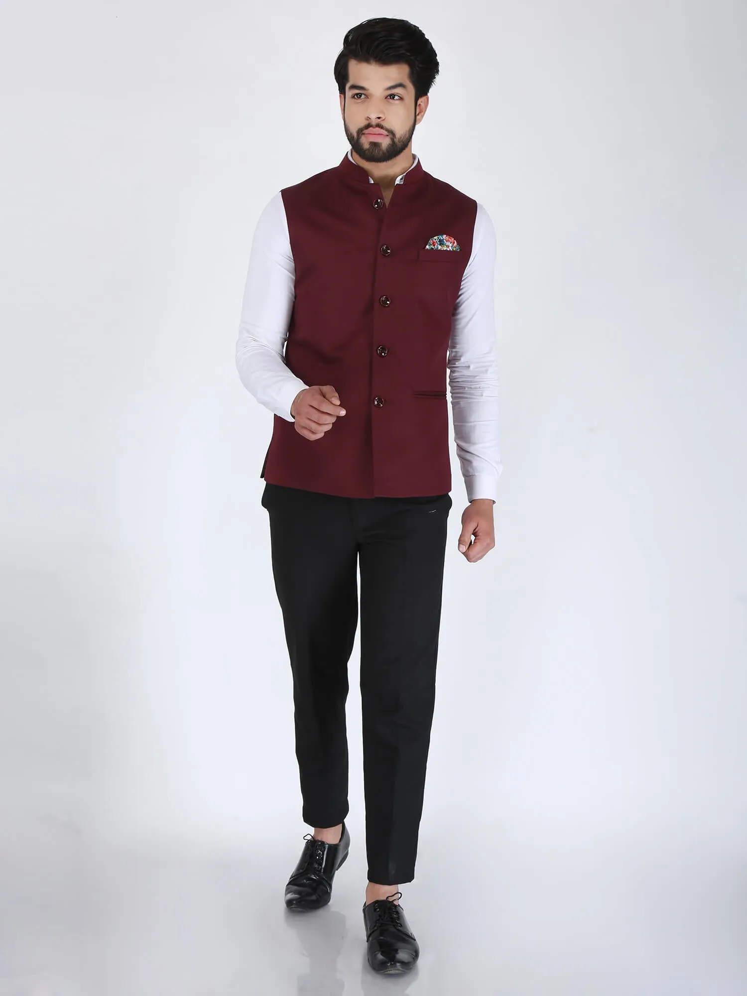 Maroon Wine Solid Formal Nehru Jacket