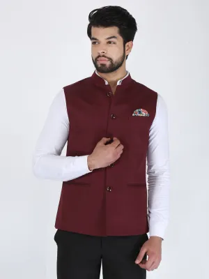 Maroon Wine Solid Formal Nehru Jacket