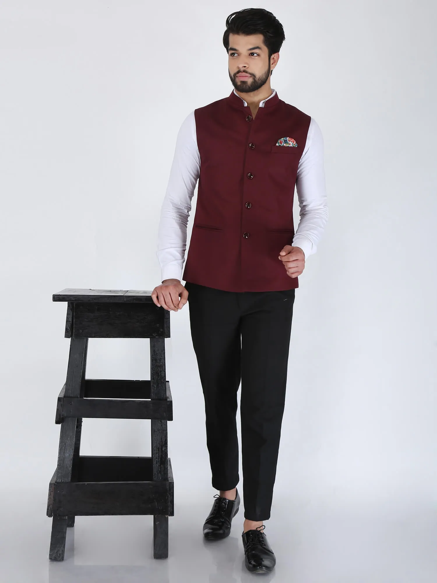 Maroon Wine Solid Formal Nehru Jacket