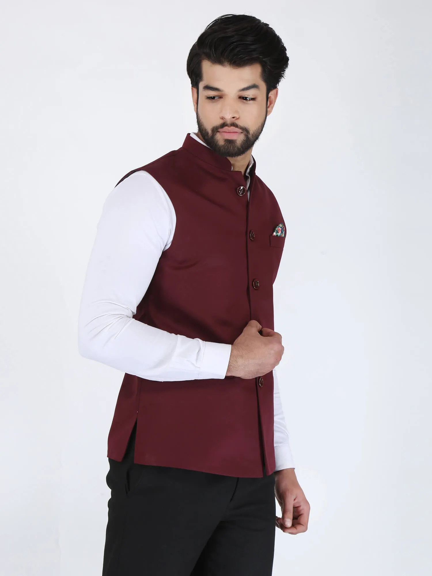 Maroon Wine Solid Formal Nehru Jacket