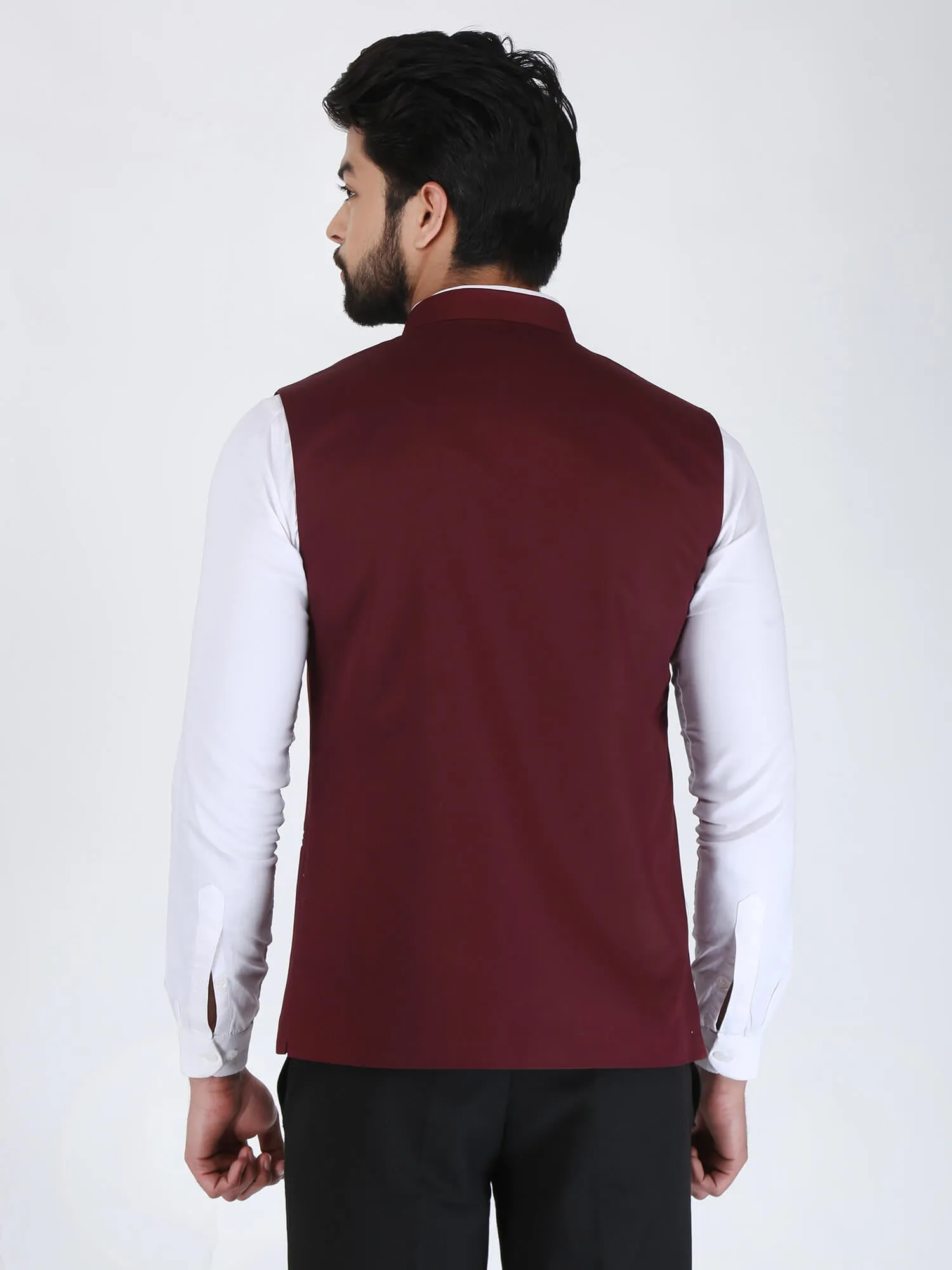 Maroon Wine Solid Formal Nehru Jacket