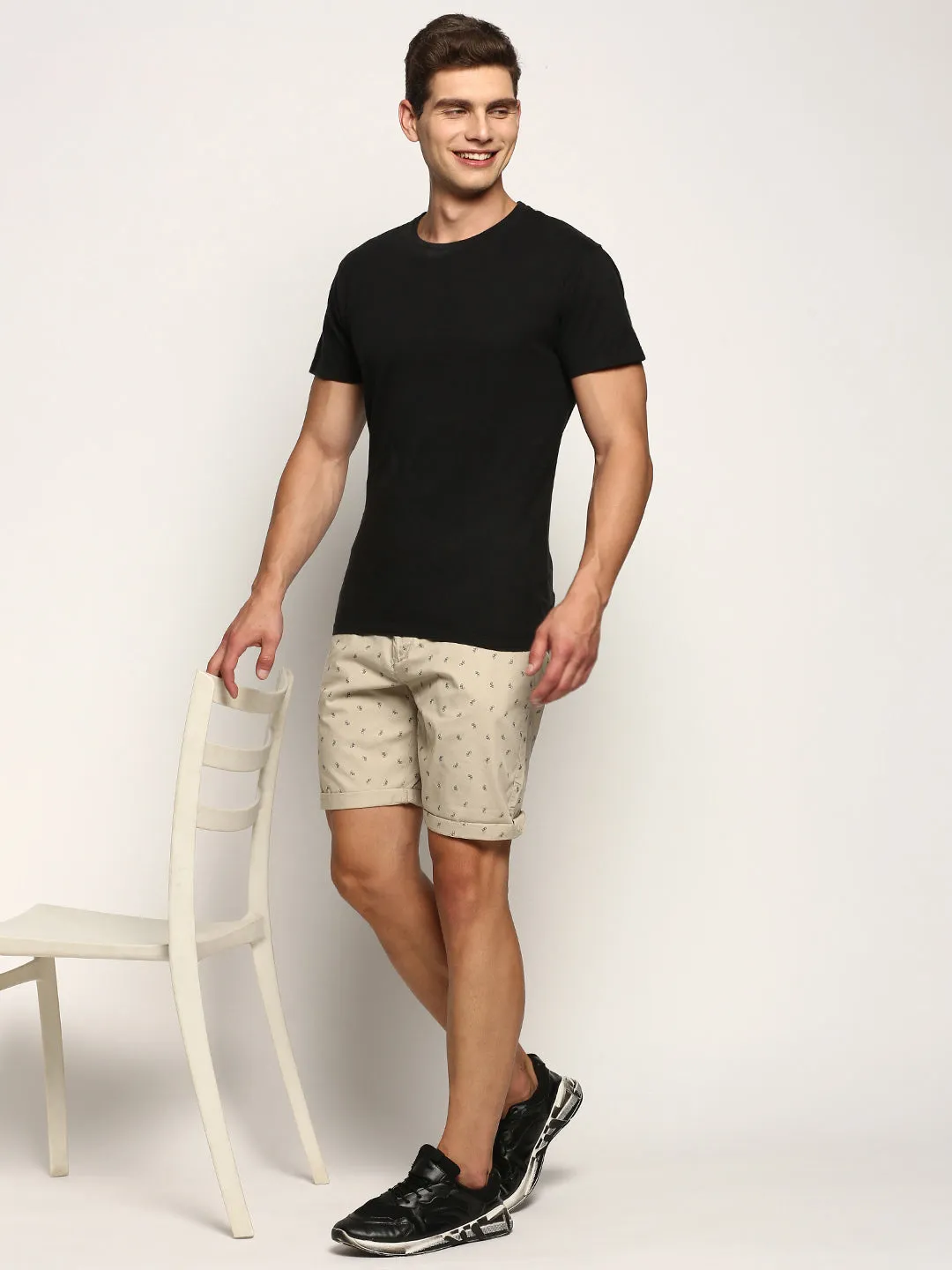 Men Beige Printed Shorts