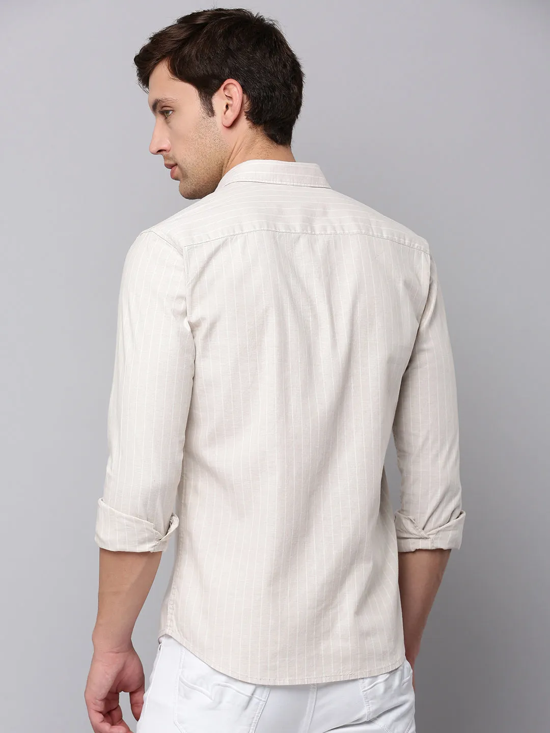 Men Beige Striped Casual Shirt