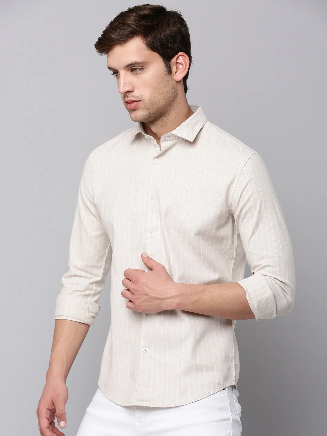 Men Beige Striped Casual Shirt