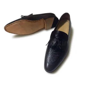 Men Black Moccasins Tassel Handmade Genuine Leather Shoes