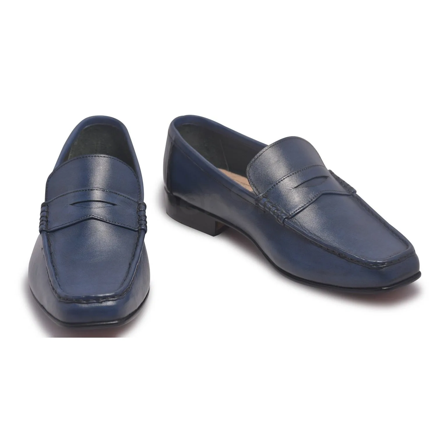 Men Blue Penny Loafer Slip-On Genuine Leather Shoes