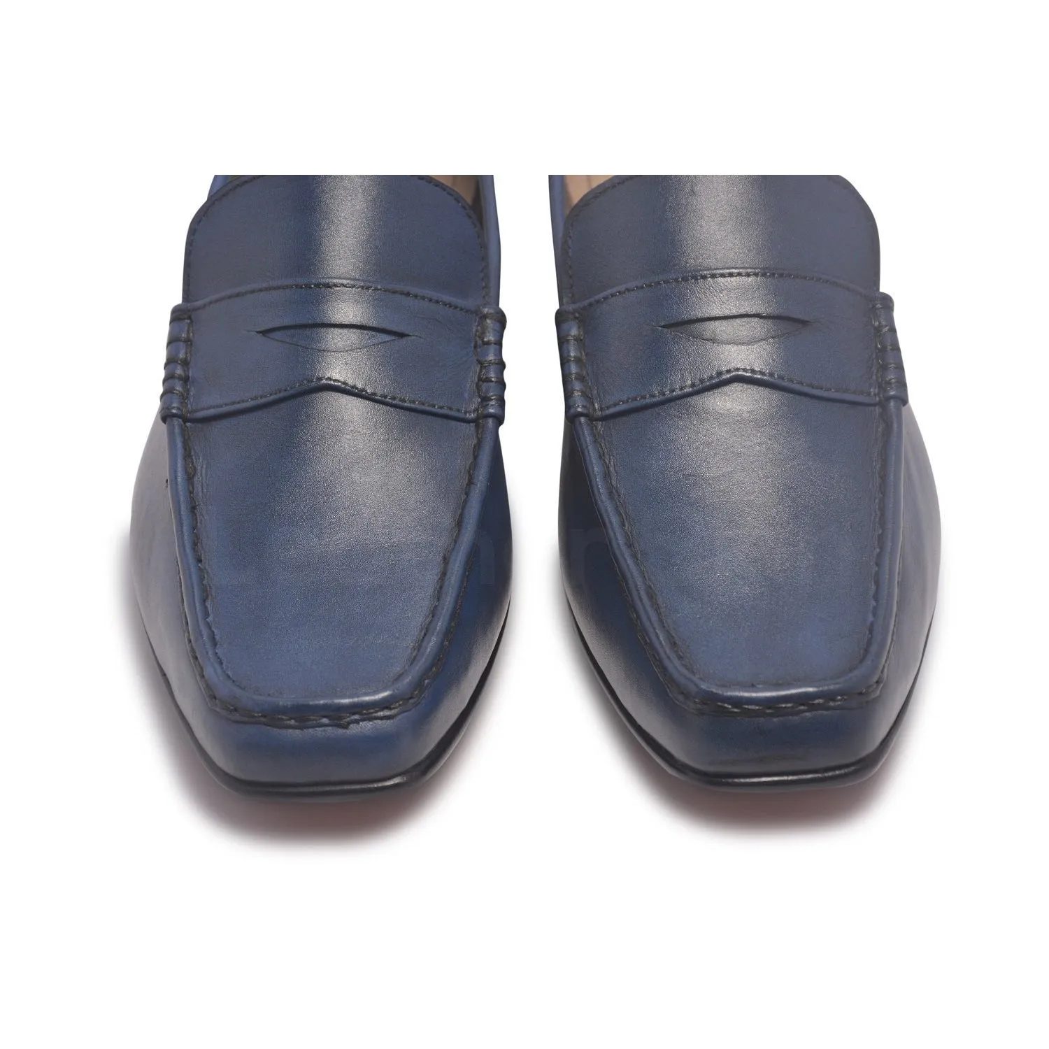 Men Blue Penny Loafer Slip-On Genuine Leather Shoes