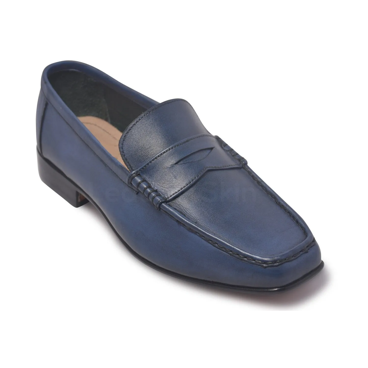 Men Blue Penny Loafer Slip-On Genuine Leather Shoes