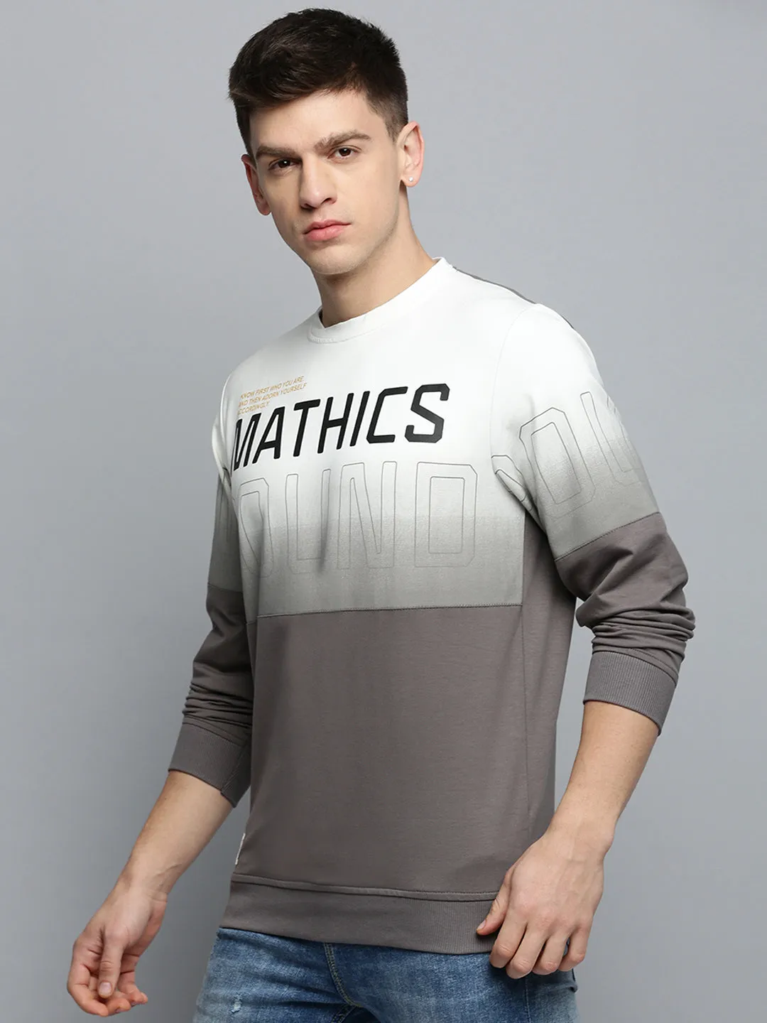 Men Grey Colourblock Casual Sweatshirt