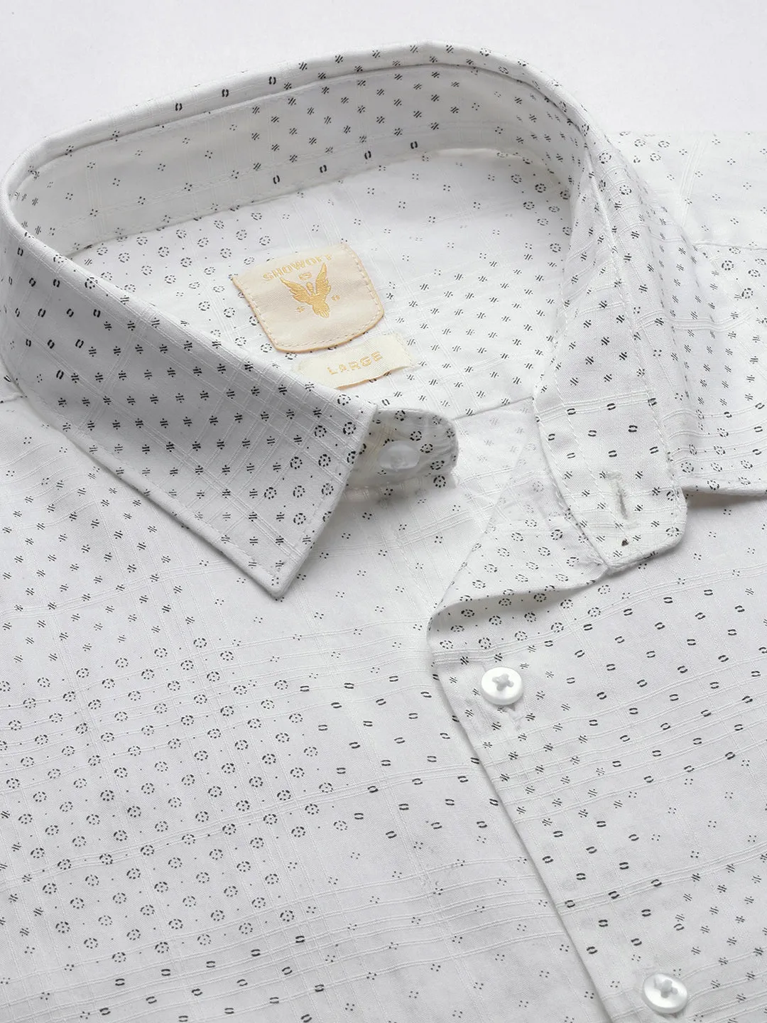 Men Micro Print White Slim Fit Shirt