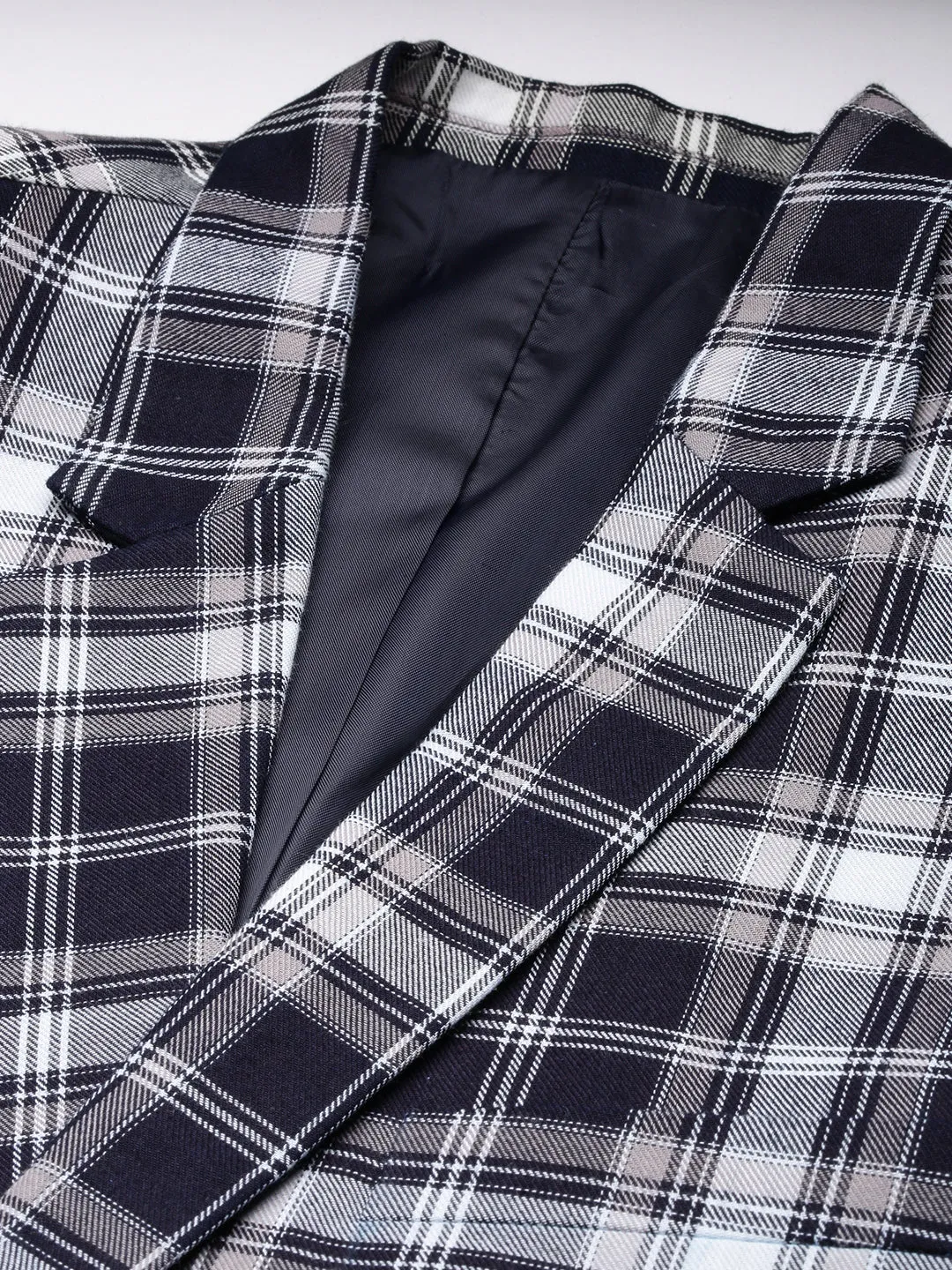 Men Navy Checked Casual Blazer