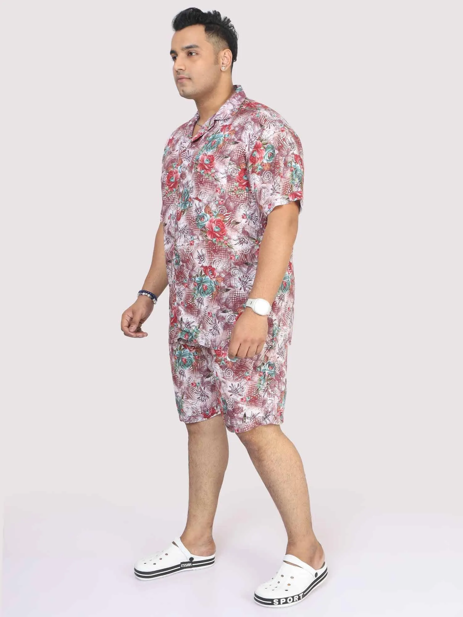 Men Plus Size Floral Abstract Printed Half Sleeve Co-Ords