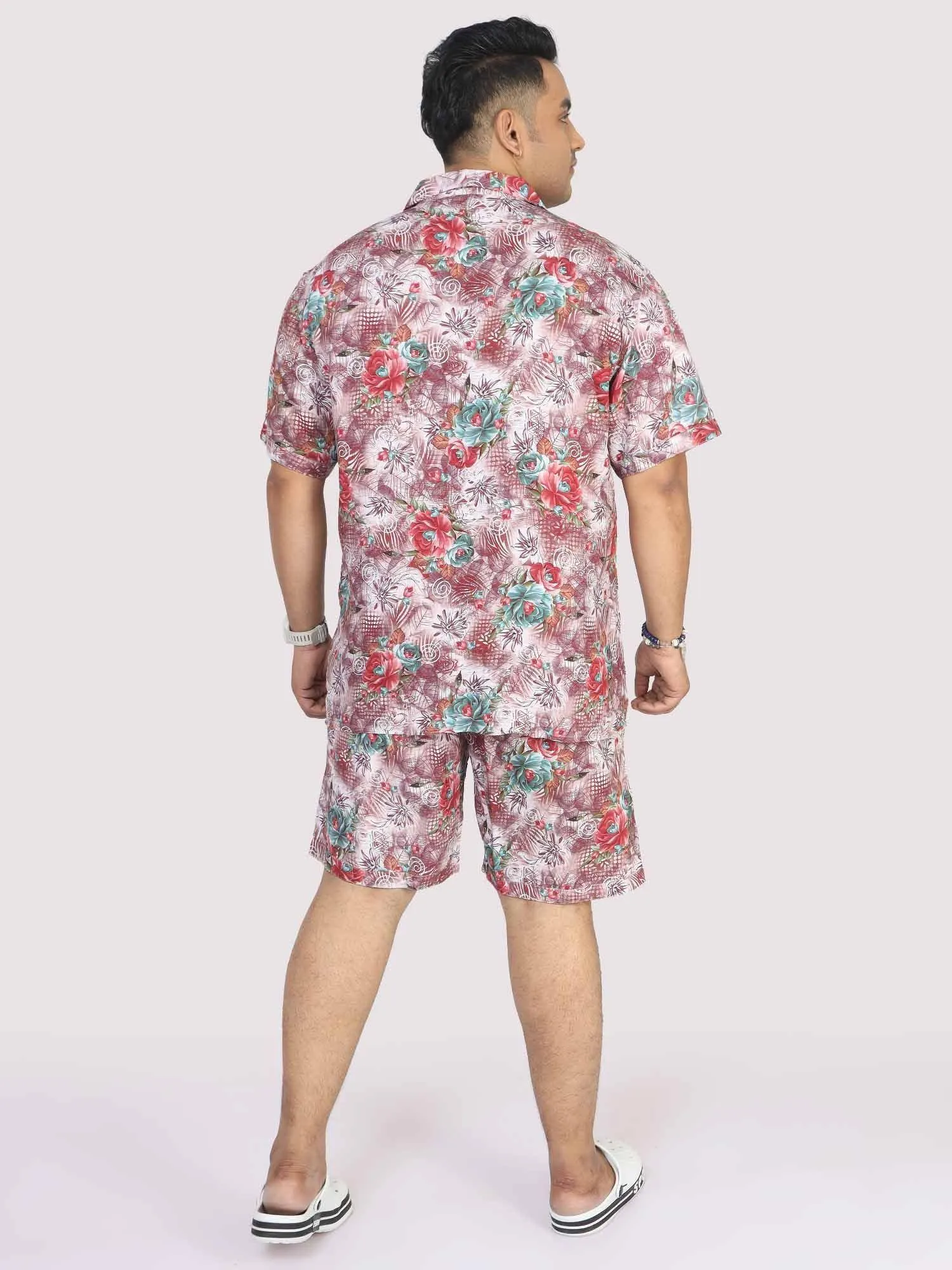 Men Plus Size Floral Abstract Printed Half Sleeve Co-Ords