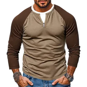 Men's Casual Color Matching Fake Two-Piece Double-Layer V-Neck Long-Sleeved T-Shirt 08547564Y