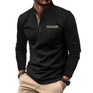 Men's Colorblock Stand Collar Long Sleeve T-Shirt 46741590Y