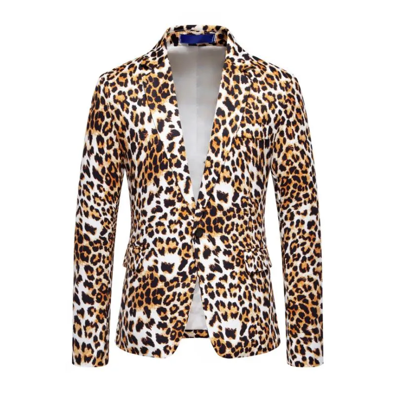 Men's Fashion Leopard Print Single-Breasted Slim Fit Blazer 42140098M