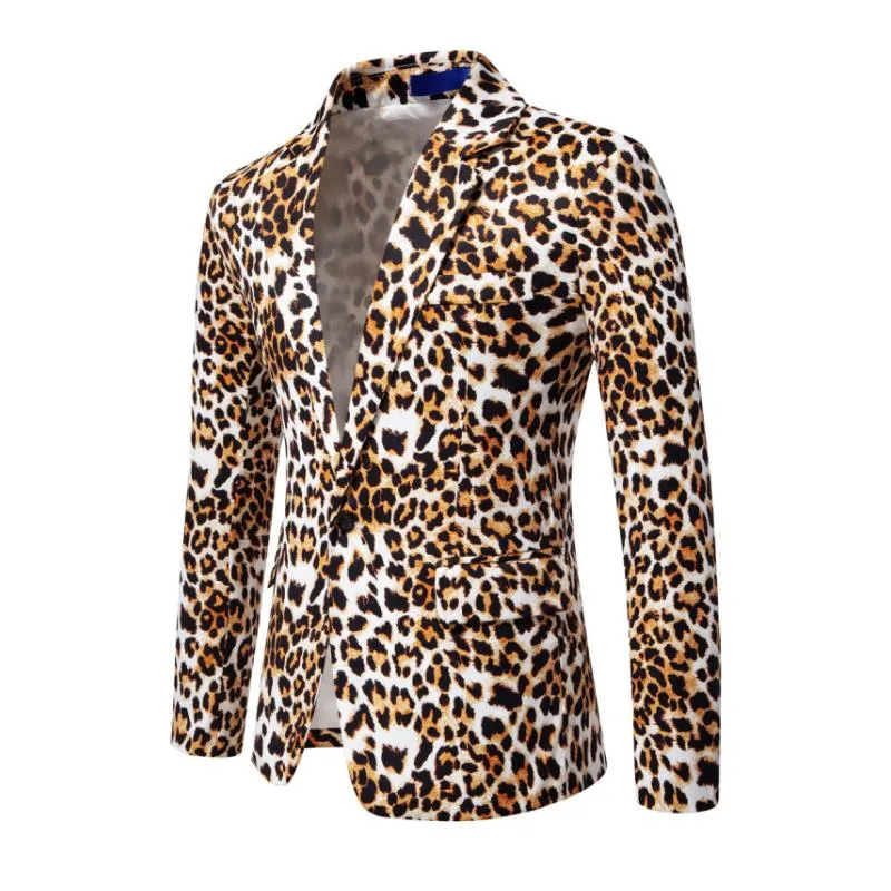 Men's Fashion Leopard Print Single-Breasted Slim Fit Blazer 42140098M