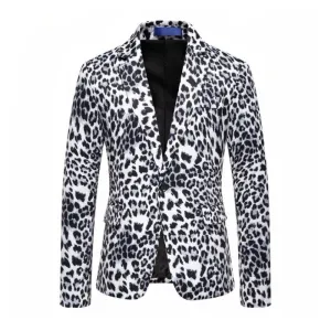 Men's Fashion Leopard Print Single-Breasted Slim Fit Blazer 42140098M