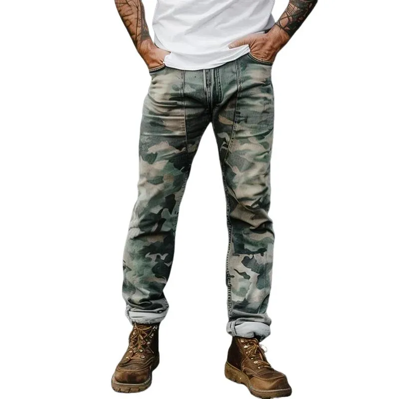 Men's Fashion Washed Camouflage Straight Pants 72825564Y