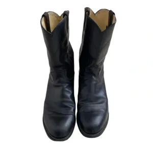 Men's Justin Black Leather Cowboy Boots - 8 EE