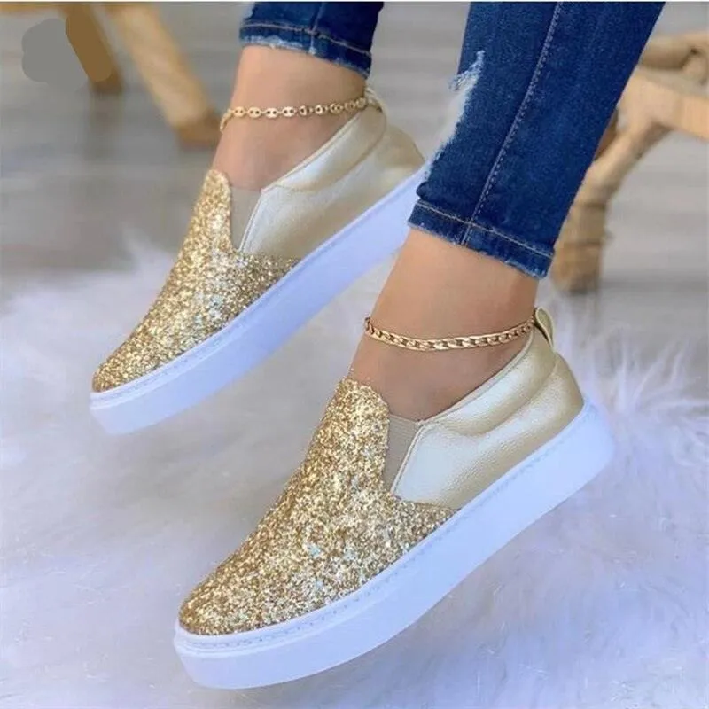 Moccasins Crystal Flat Female Loafers Shoes Gold/Black/Rose