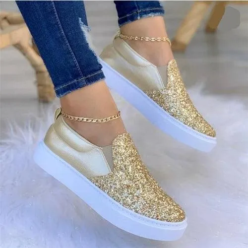 Moccasins Crystal Flat Female Loafers Shoes Gold/Black/Rose