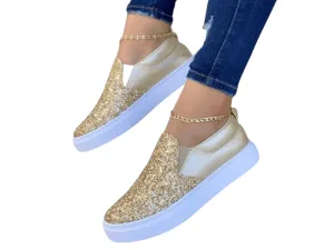 Moccasins Crystal Flat Female Loafers Shoes Gold/Black/Rose