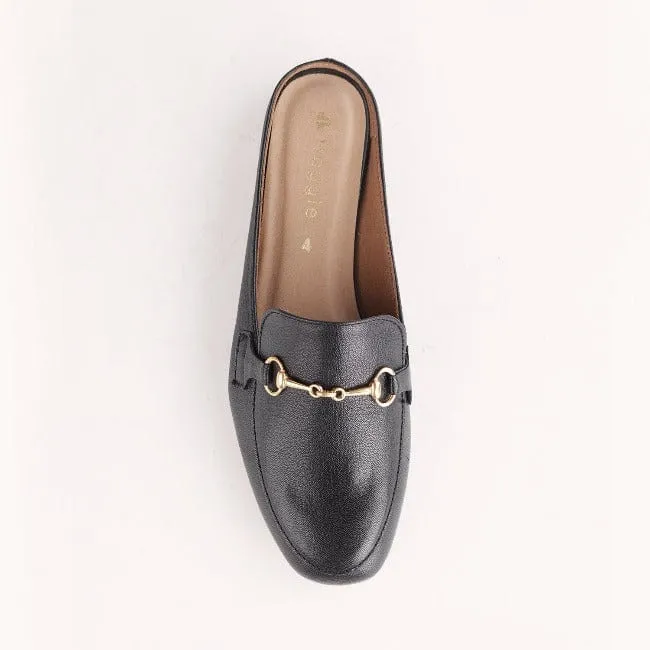 Mule with Gold Trim in Black - 12450