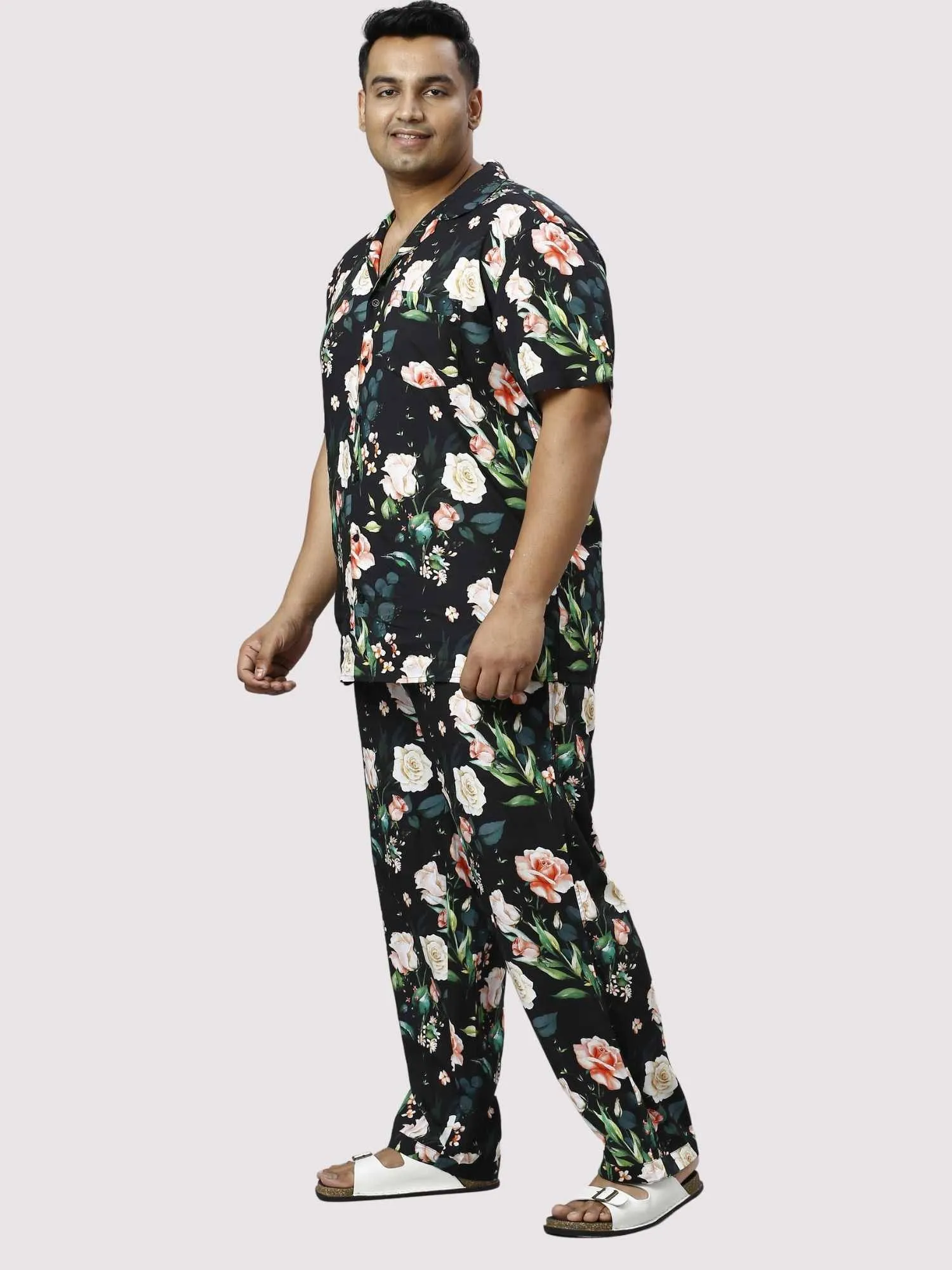 Night Blossoms Digital Printed Full Co-ords Set Men's Plus Size