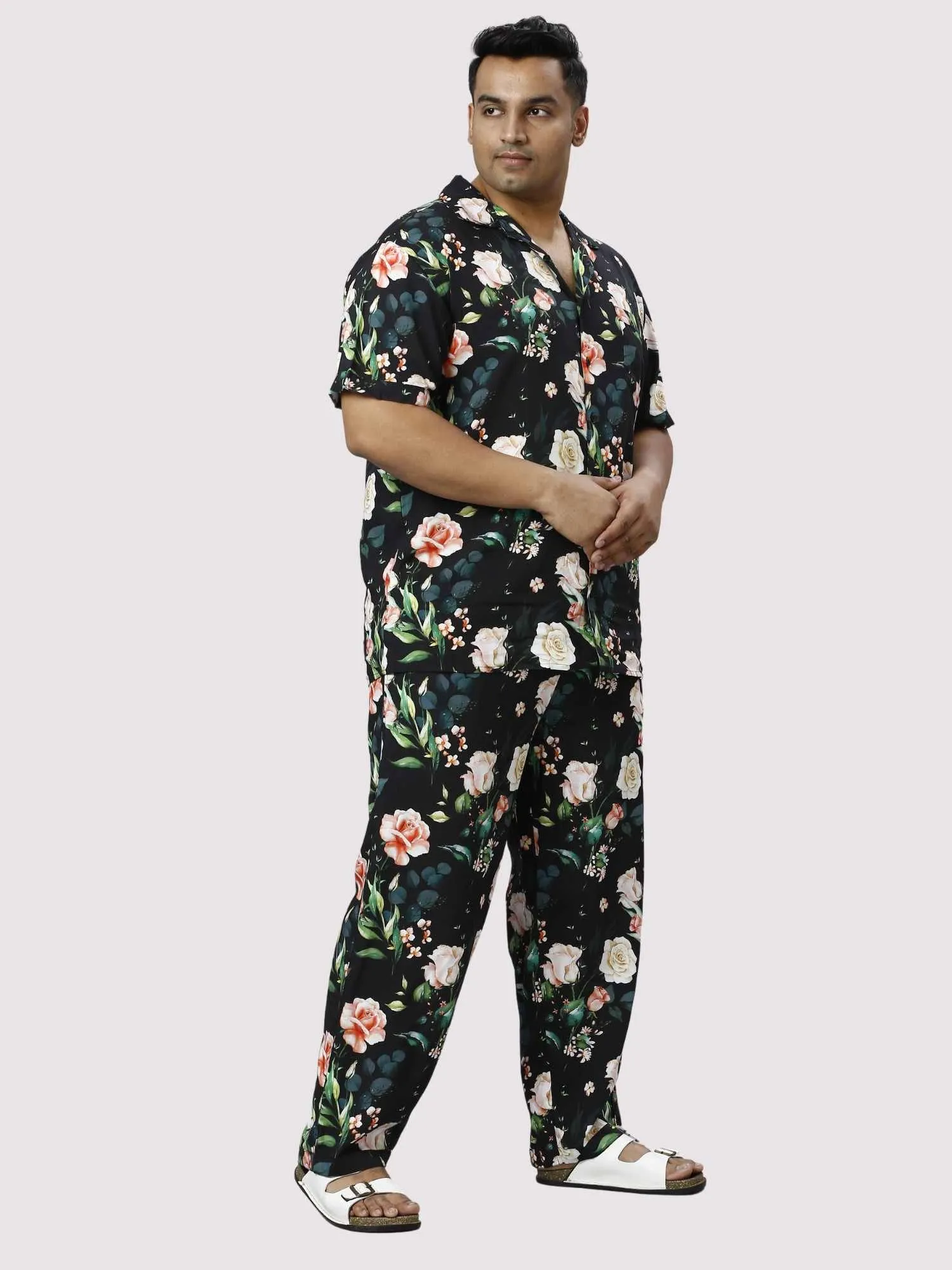 Night Blossoms Digital Printed Full Co-ords Set Men's Plus Size