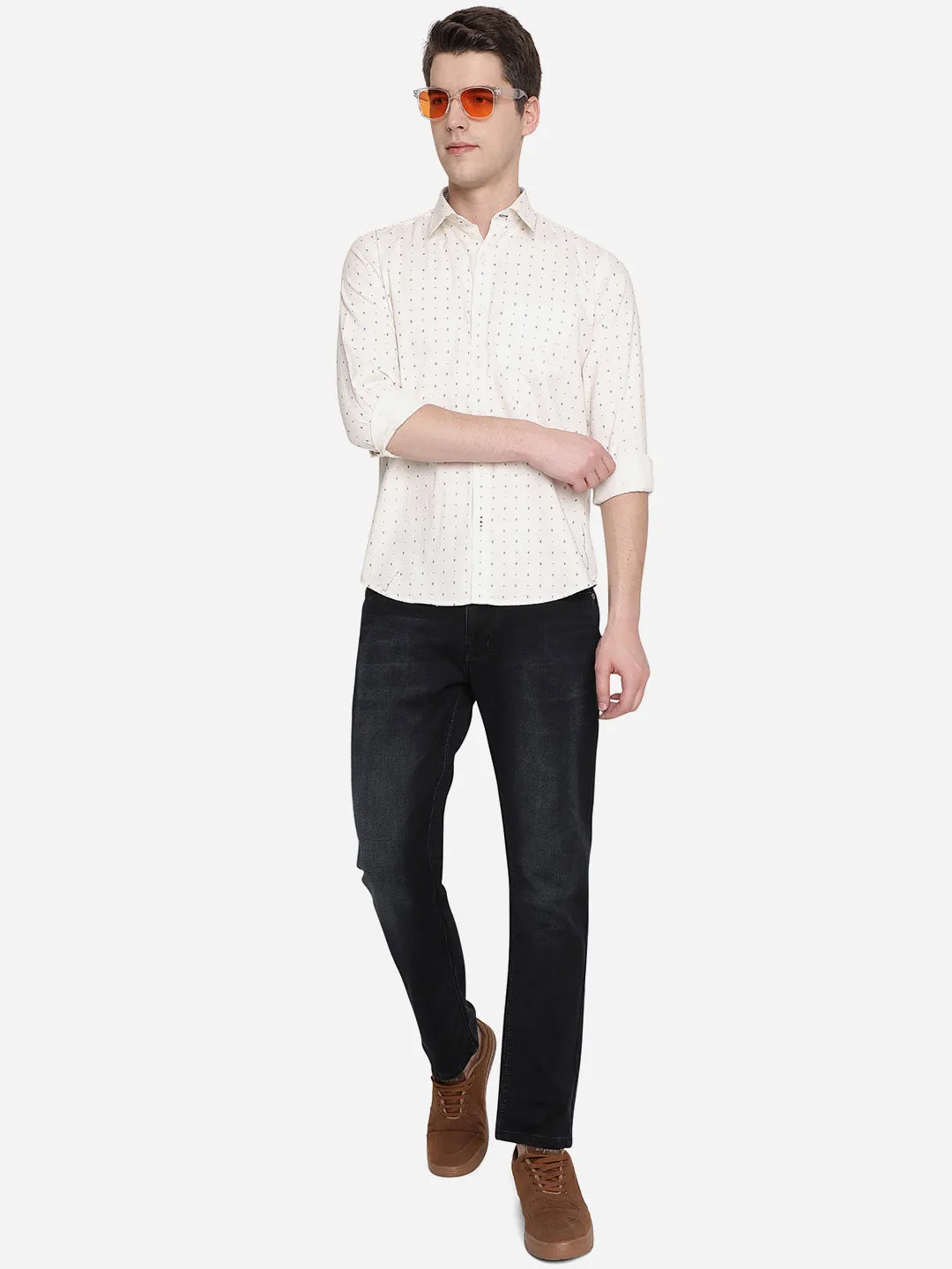 Off-White Printed Slim Fit Casual Shirt | Greenfibre