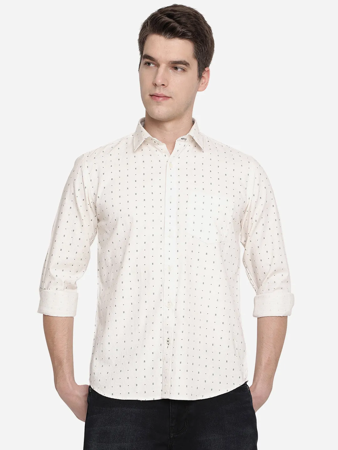 Off-White Printed Slim Fit Casual Shirt | Greenfibre