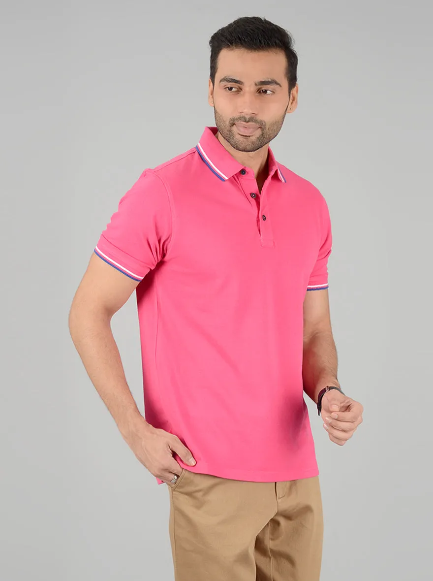 Pink Solid Slim Fit Polo T-Shirt | JadeBlue