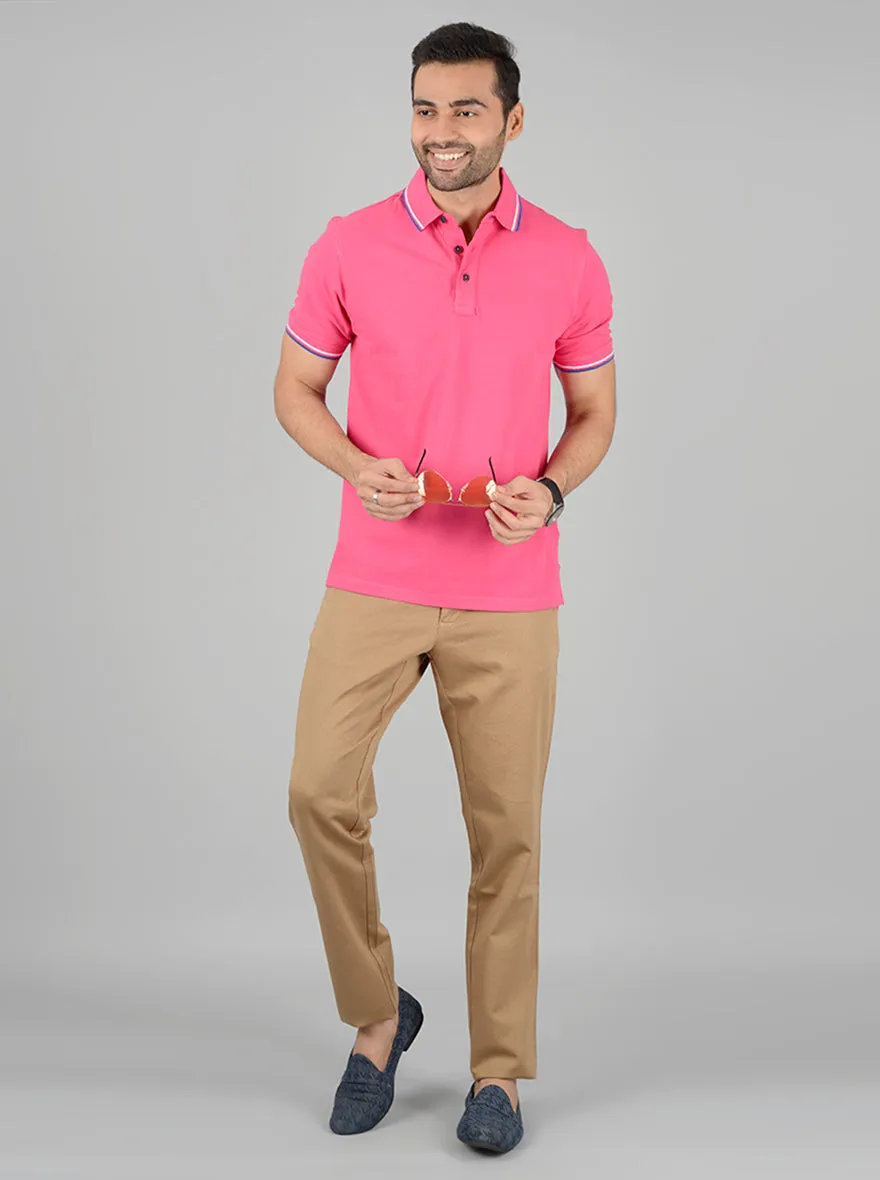 Pink Solid Slim Fit Polo T-Shirt | JadeBlue