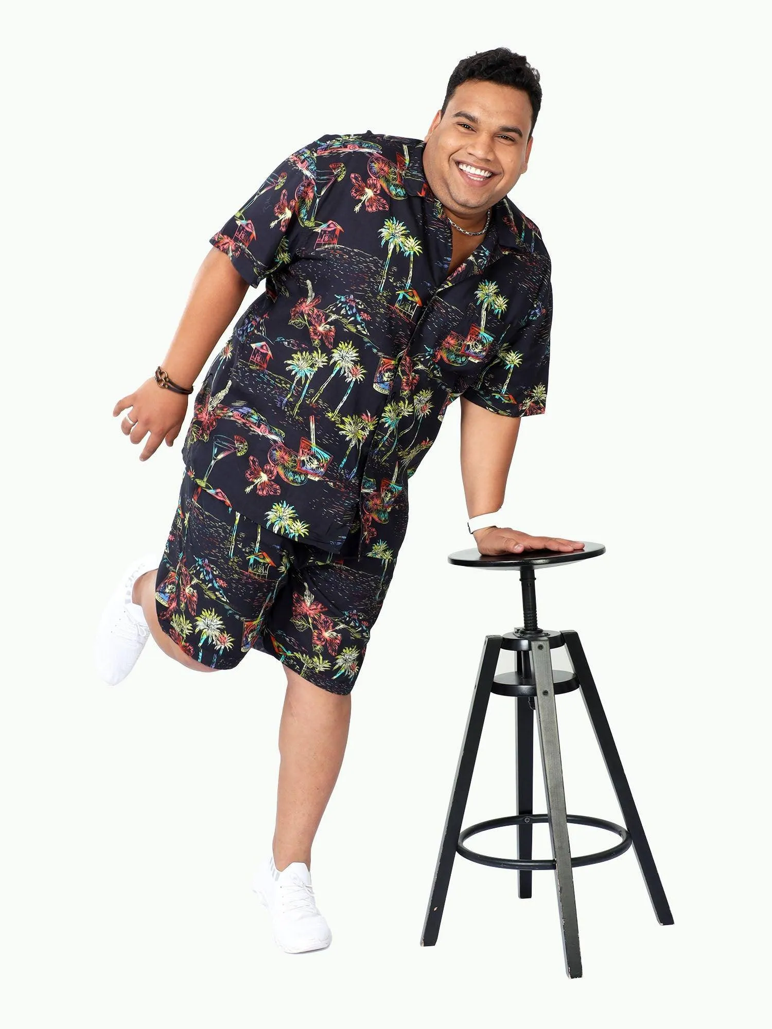 Plus Size Men Hawaii Celebration Printed Half Sleeve Co-Ords