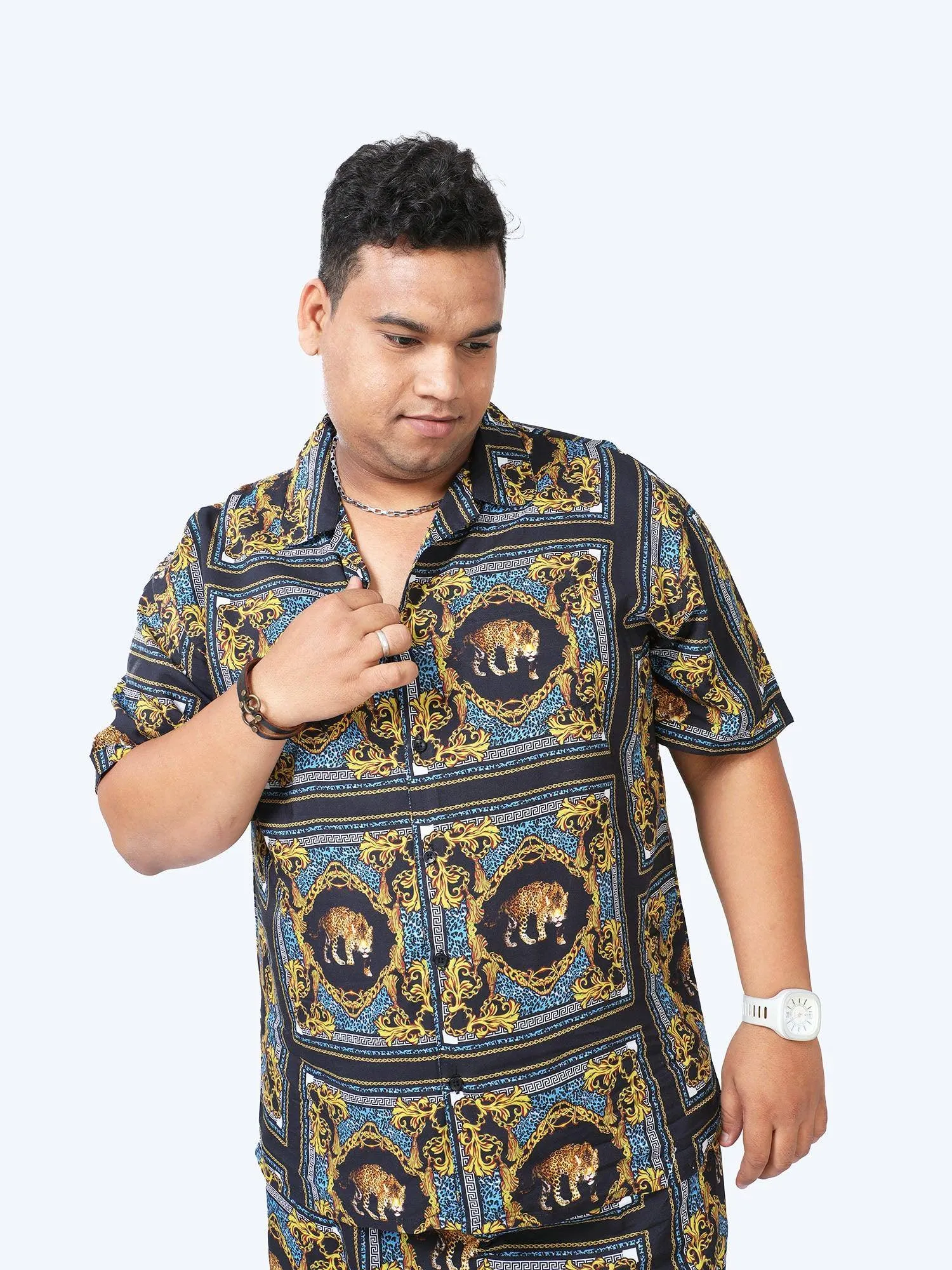 Plus Size Men Leopard Placement Printed Half Sleeve Co-Ords